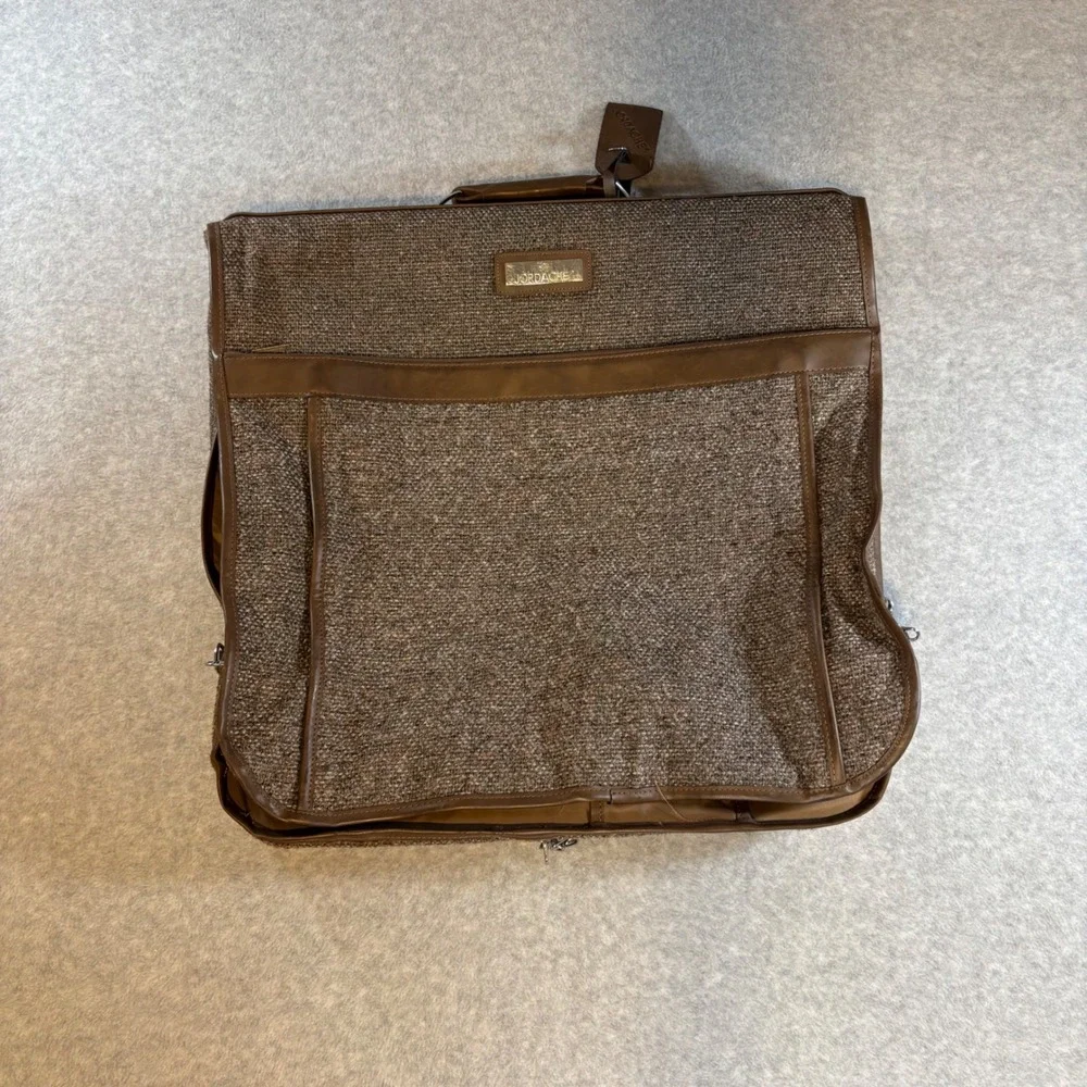 Jordache Garment Bag Unisex Brown Excellent Vintage Tweed Folding Suit Carrier